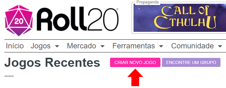 Criação de um novo jogo no Roll20