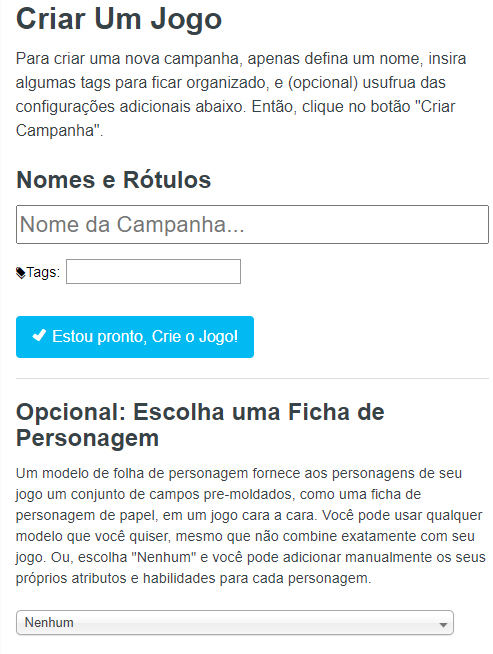 Dados para criação do jogo no Roll20